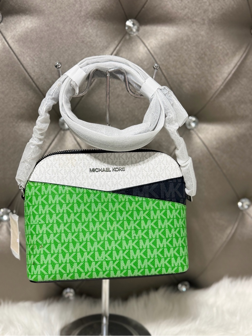 Michael Kors Green Multi Jetset Crossbody Monogram Half Moon